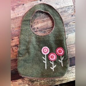 Bohemian thick felt purse hobo Boho bag green with flowers